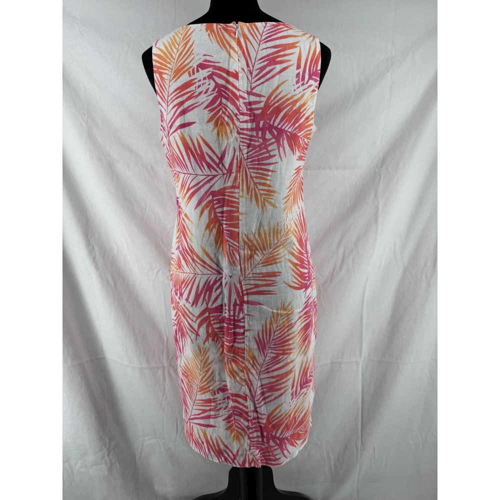 J. Jill Womens Pink Orange Tropical Palm Leaf Linen Cotton Sheath Dress Size 4 - Picture 2 of 5